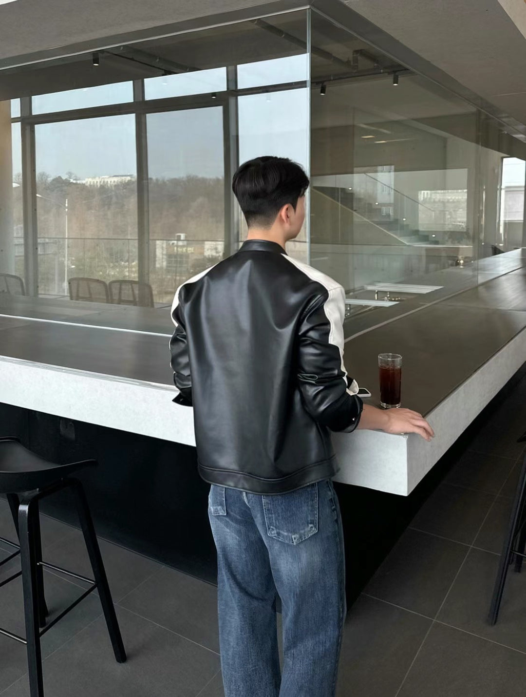 深藍挺身牛仔褲 - 韓國男裝