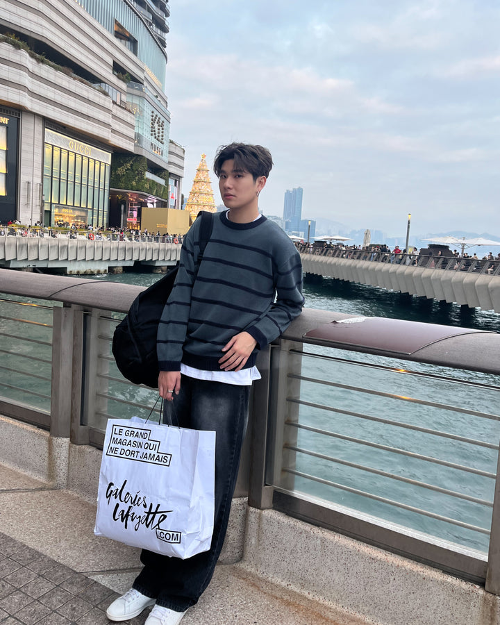 間條襯搭針織上衣