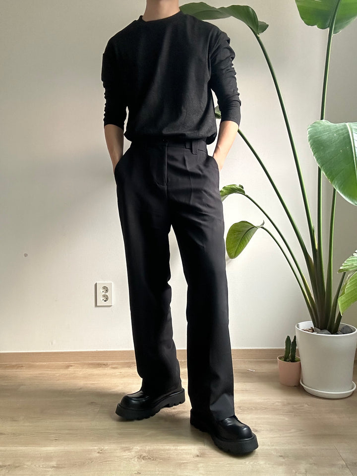 親膚碳灰長袖襯搭上衣