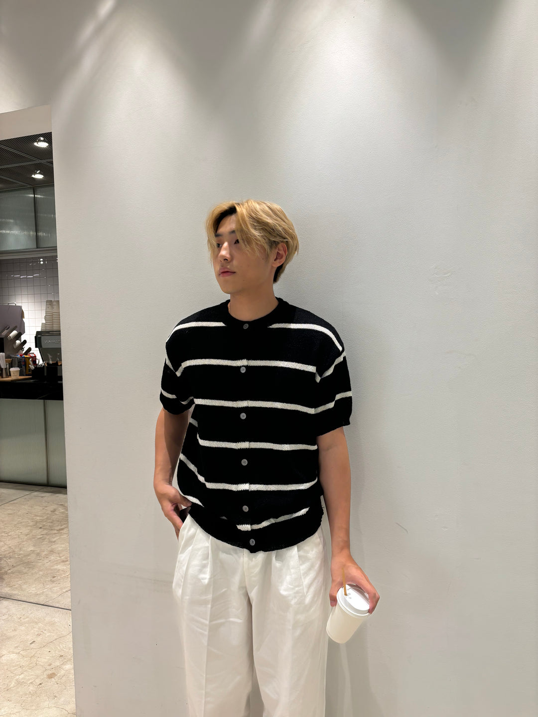 針織間條短袖上衣