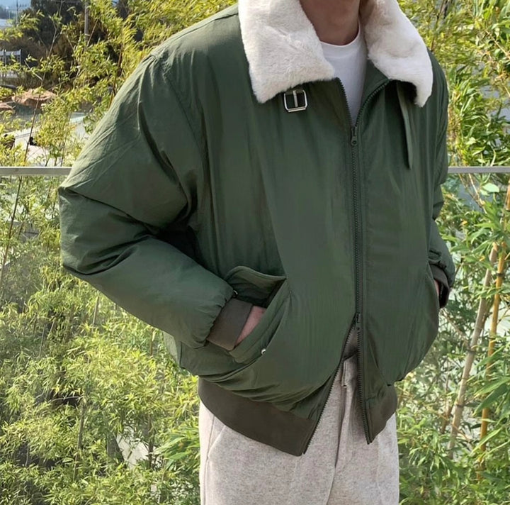 毛毛翻領拉鍊外套