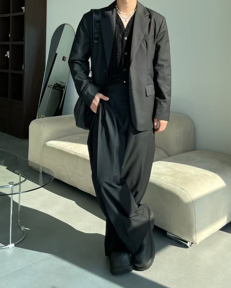 韓系西裝套裝(全套)-灰色