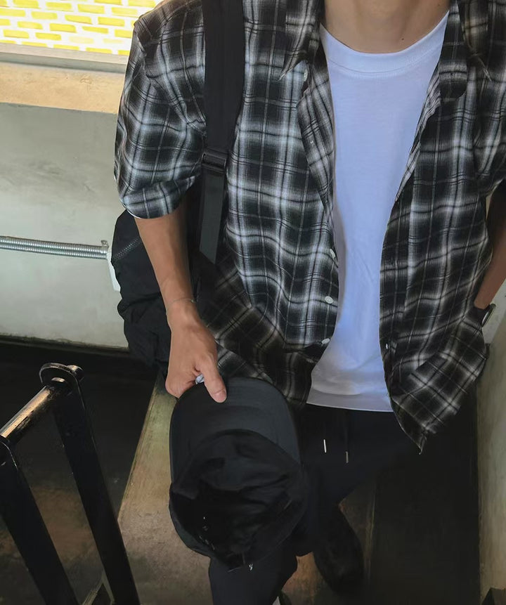 黑白格仔短袖襯衫