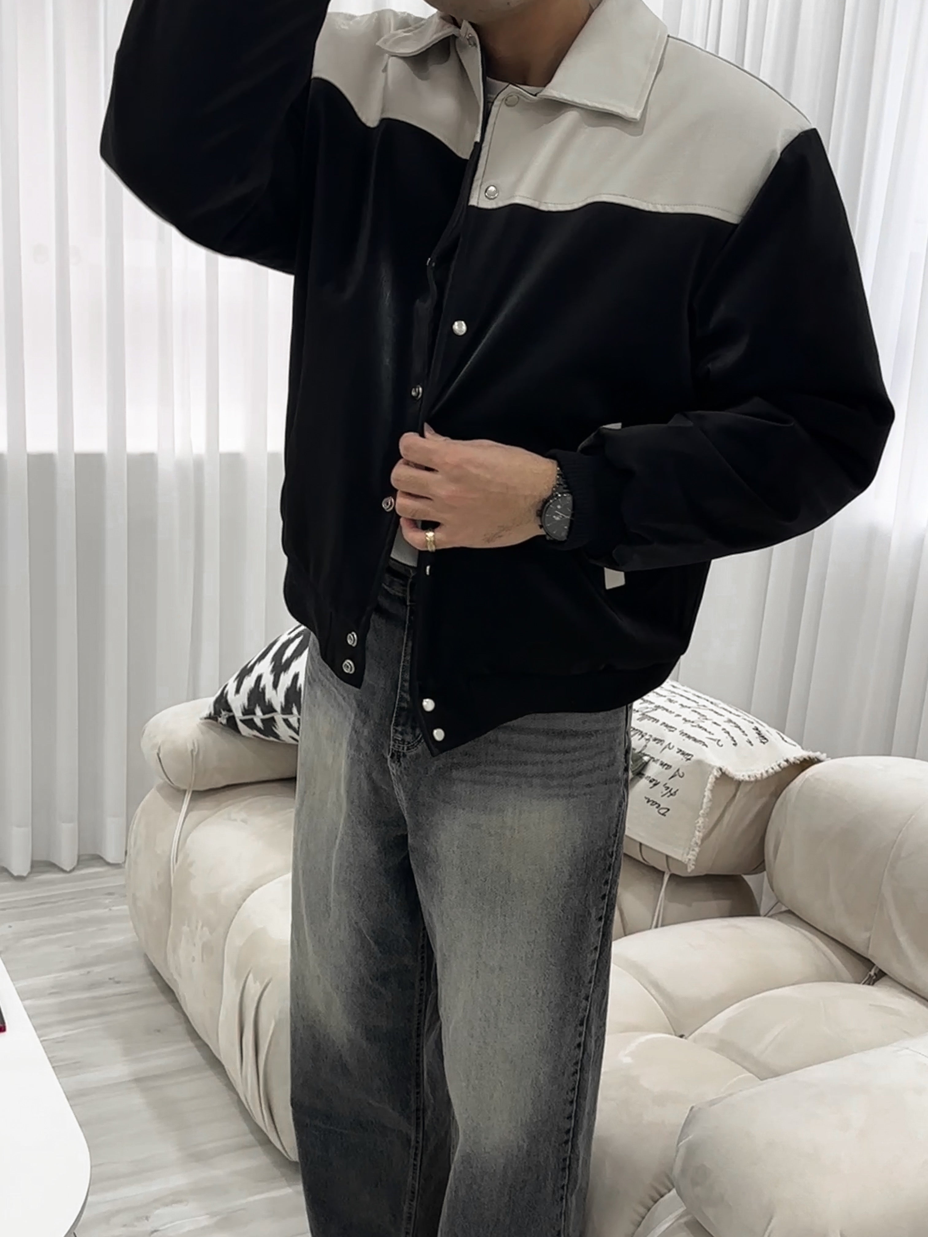 水洗灰落地牛仔褲