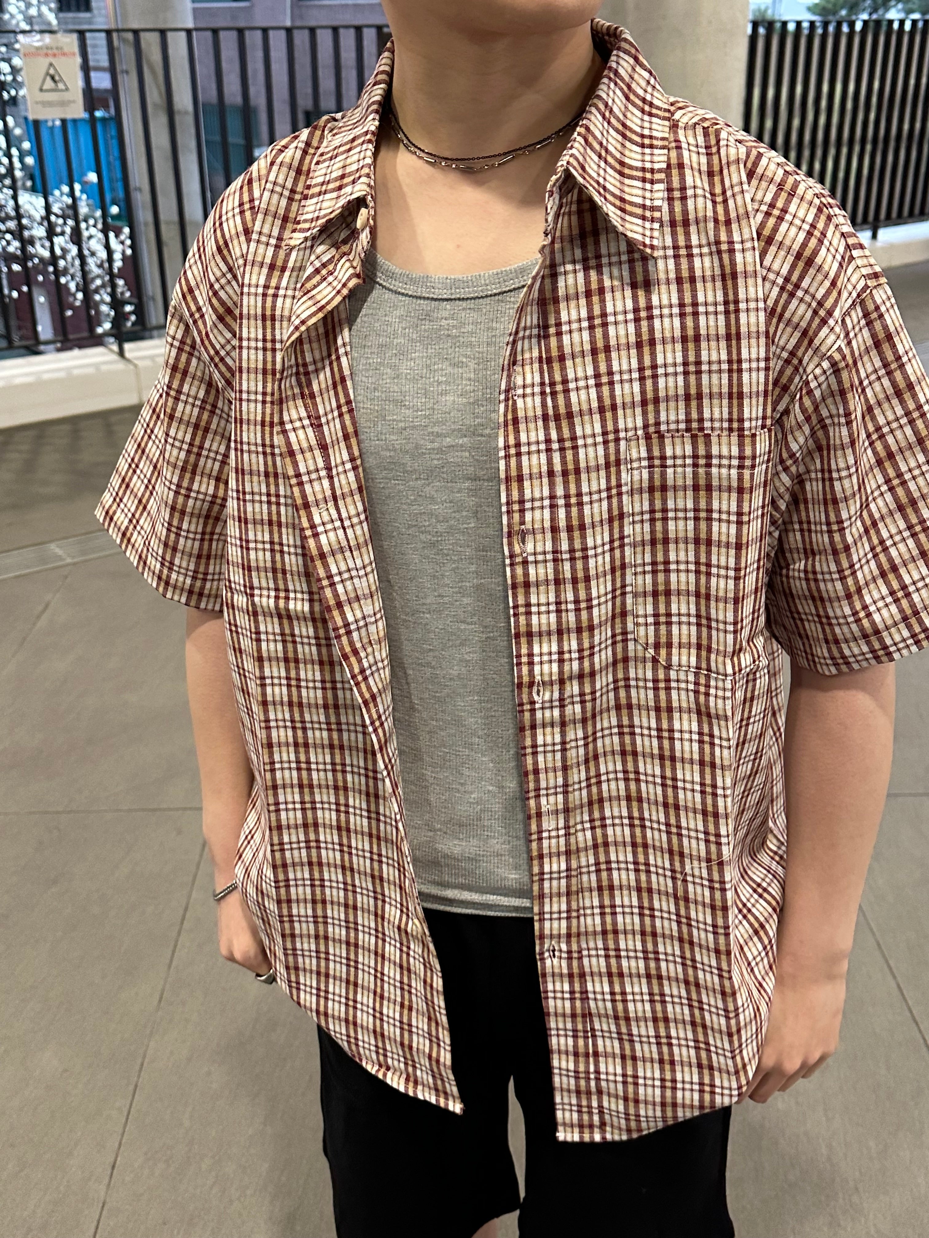 格仔短袖襯衫 香港男裝