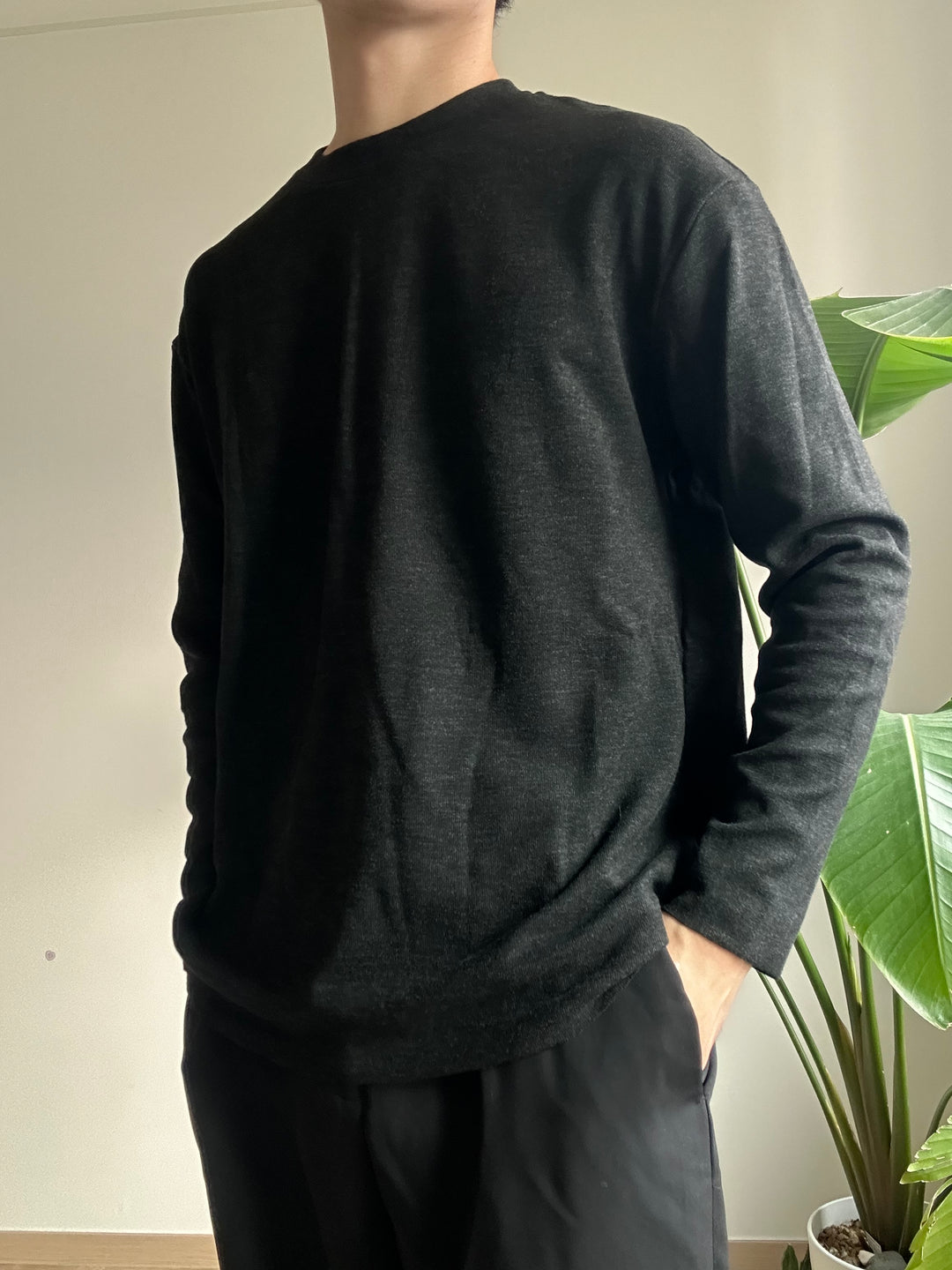 親膚碳灰長袖襯搭上衣