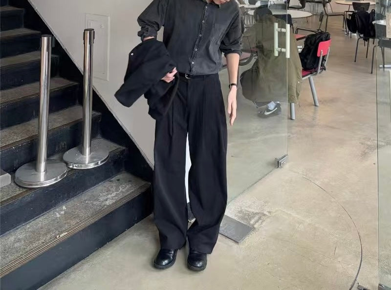 鈕扣落地長褲 韓國男裝