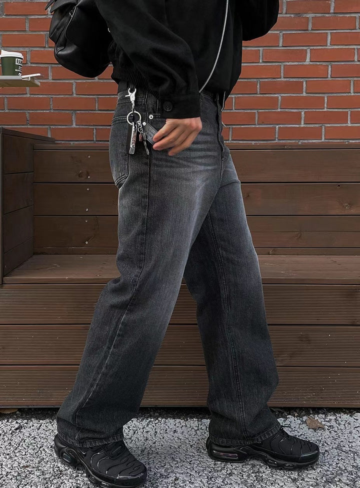 灰黑落地牛仔褲 - 韓國男裝