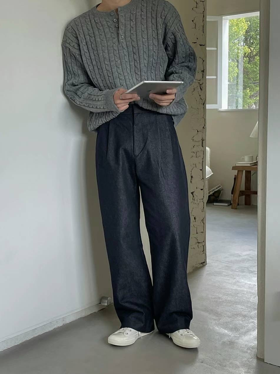 麻花針織鈕扣領口上衣