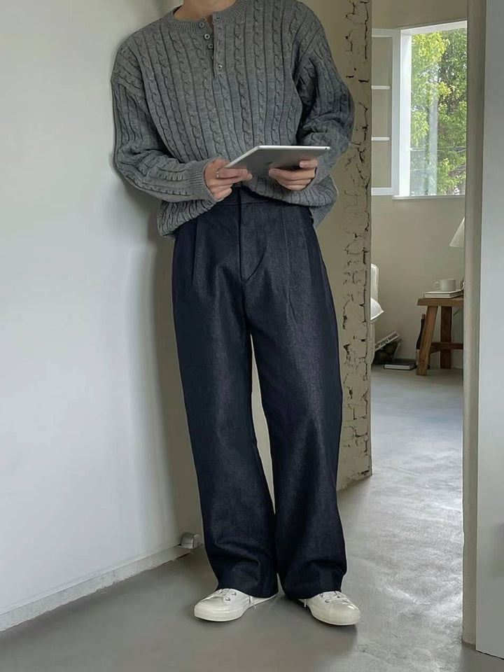 麻花針織鈕扣領口上衣