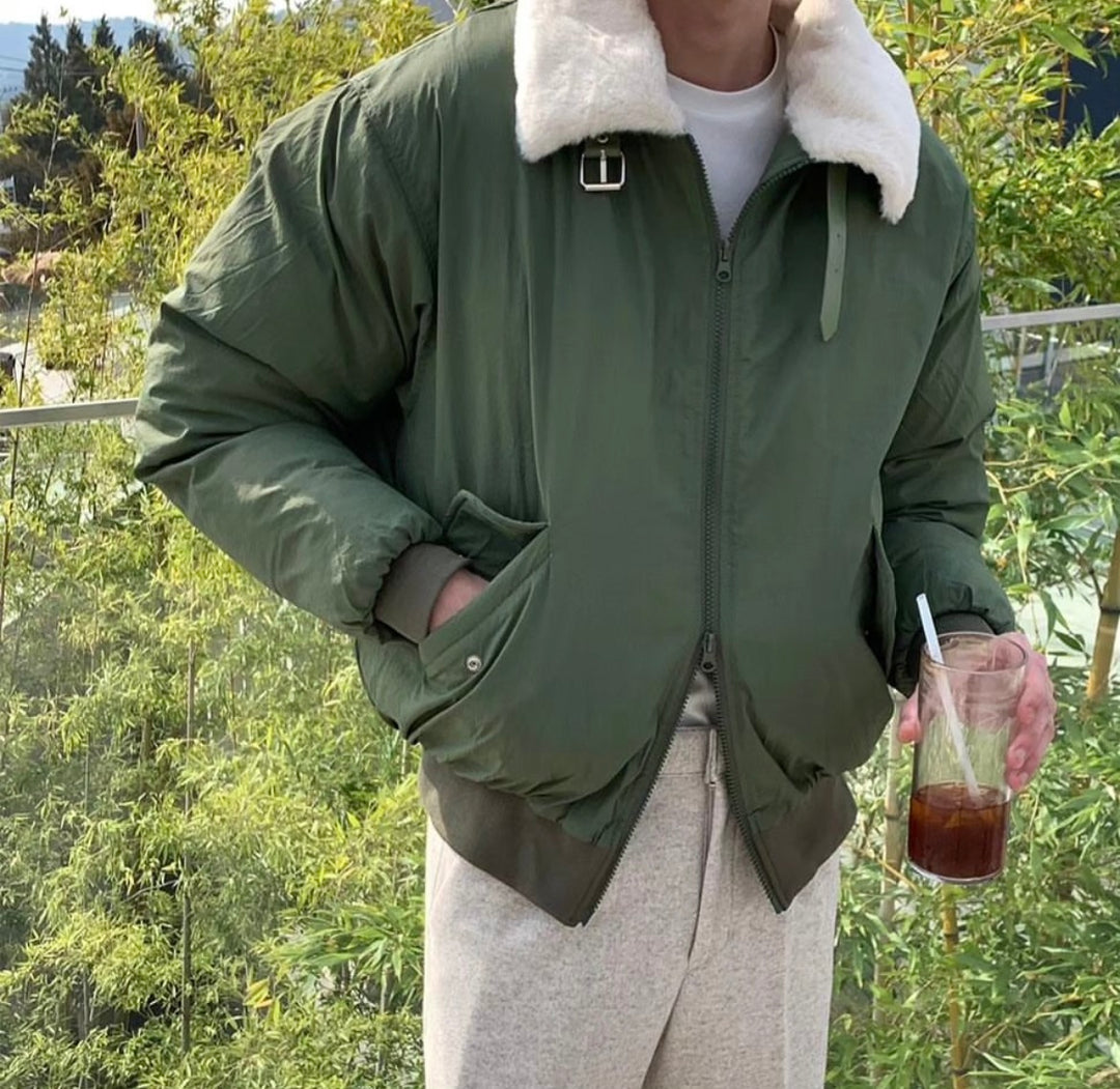 毛毛翻領拉鍊外套