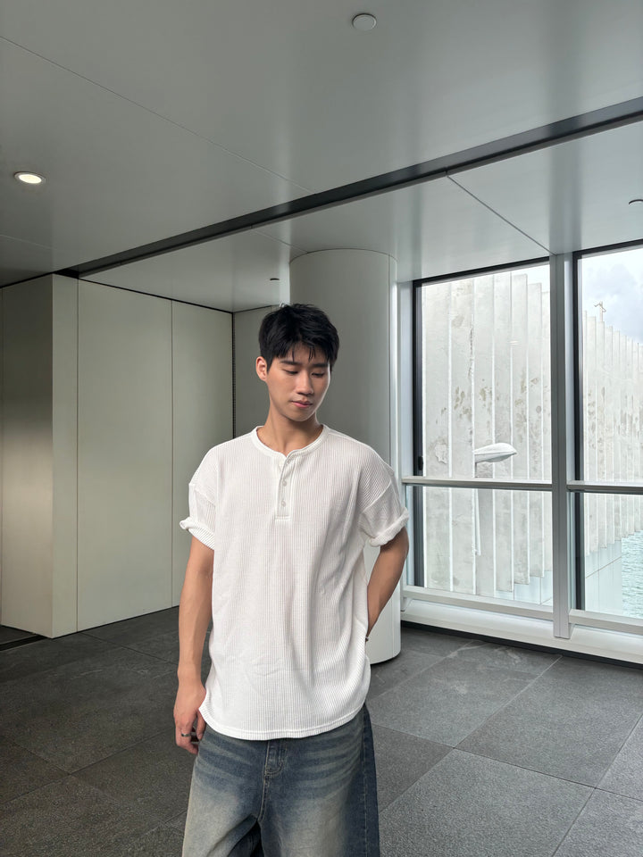 暗格白色短袖上衣 韓國男裝