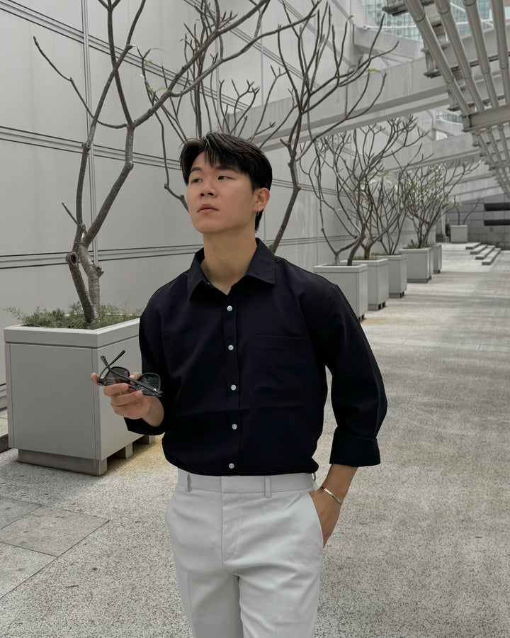 黑色透氣百搭襯衫