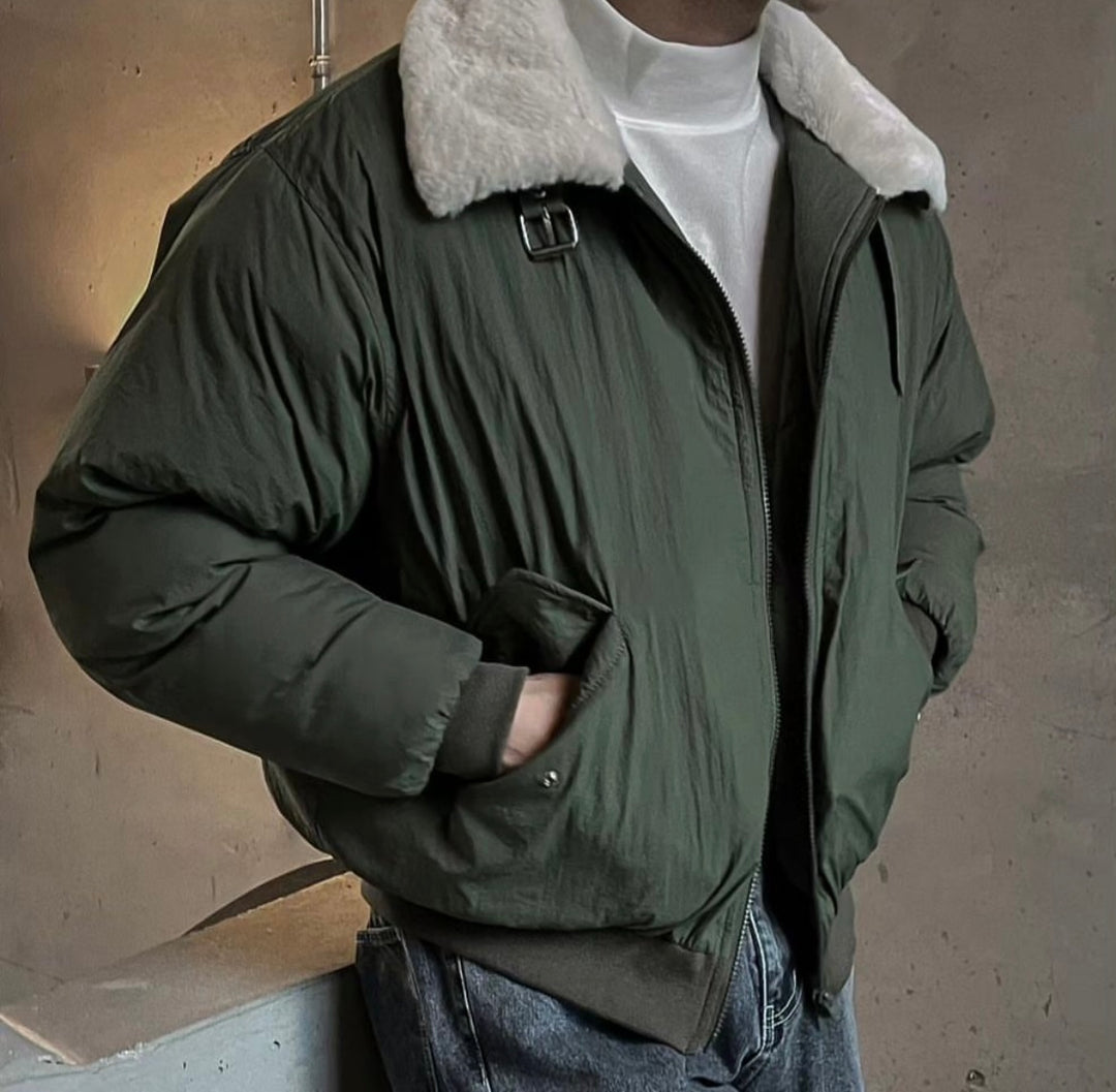 毛毛翻領拉鍊外套