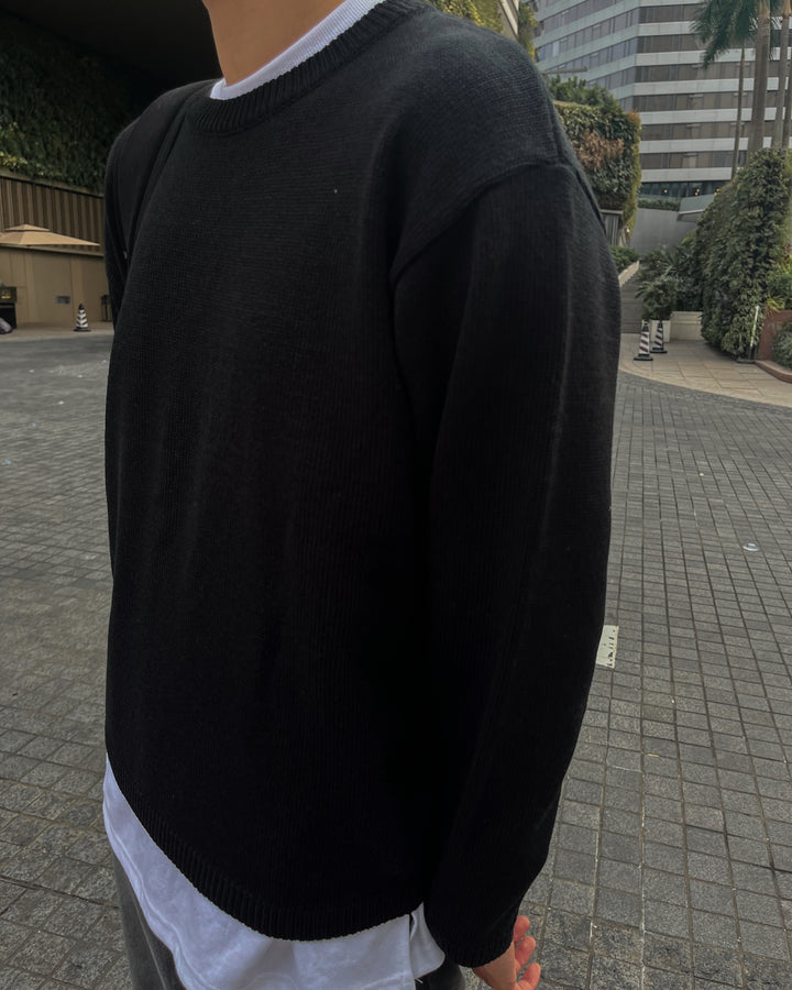 黑色圓領針織上衣
