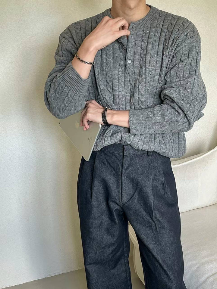 麻花針織鈕扣領口上衣