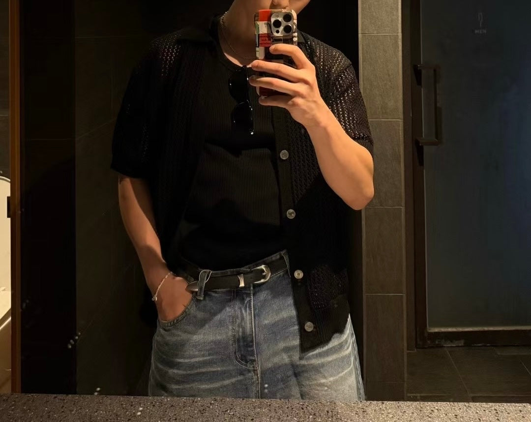 粗針織短袖襯衫 男裝衫