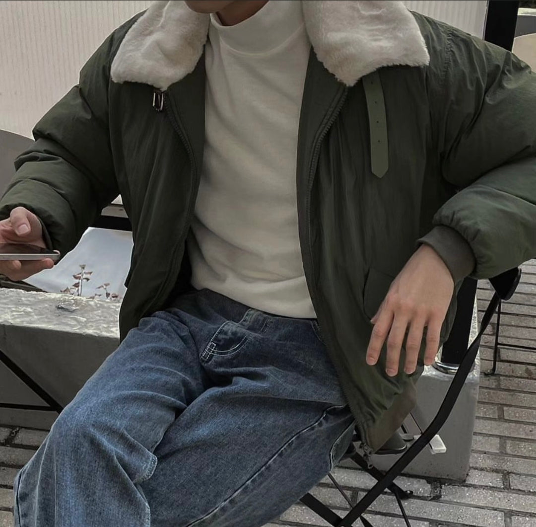 毛毛翻領拉鍊外套