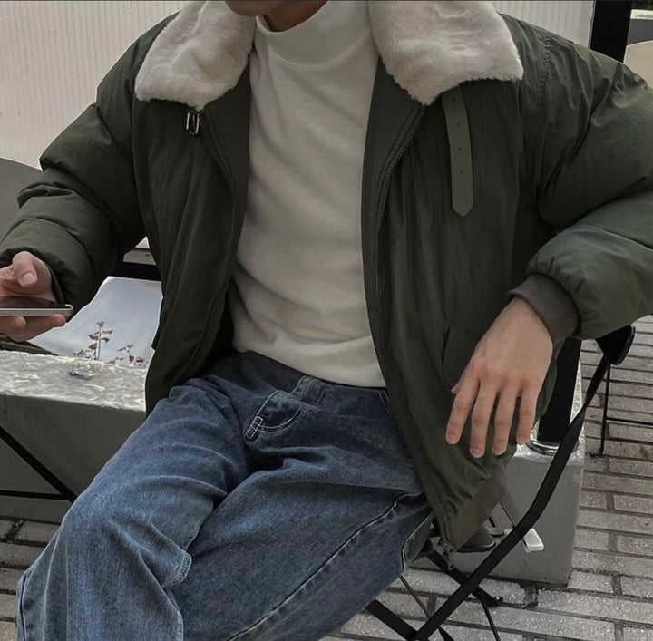 毛毛翻領拉鍊外套