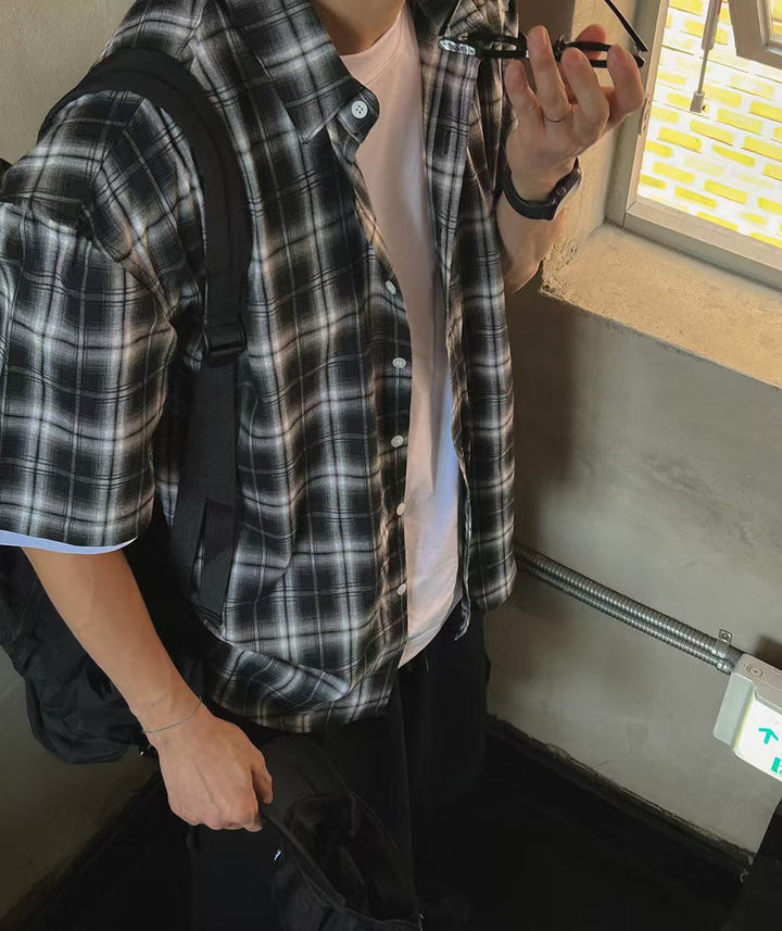 黑白格仔短袖襯衫