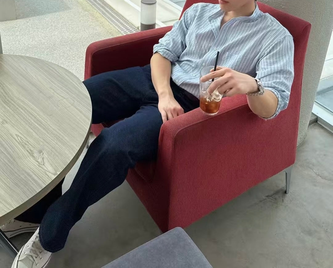 暗紋間條長袖襯衫