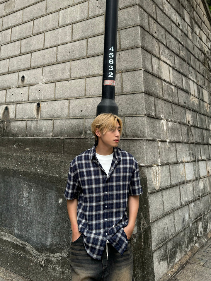 格仔短袖襯衫 男裝衫