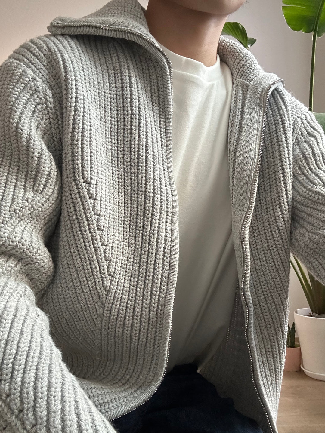 灰色針織拉鍊外套 香港男裝