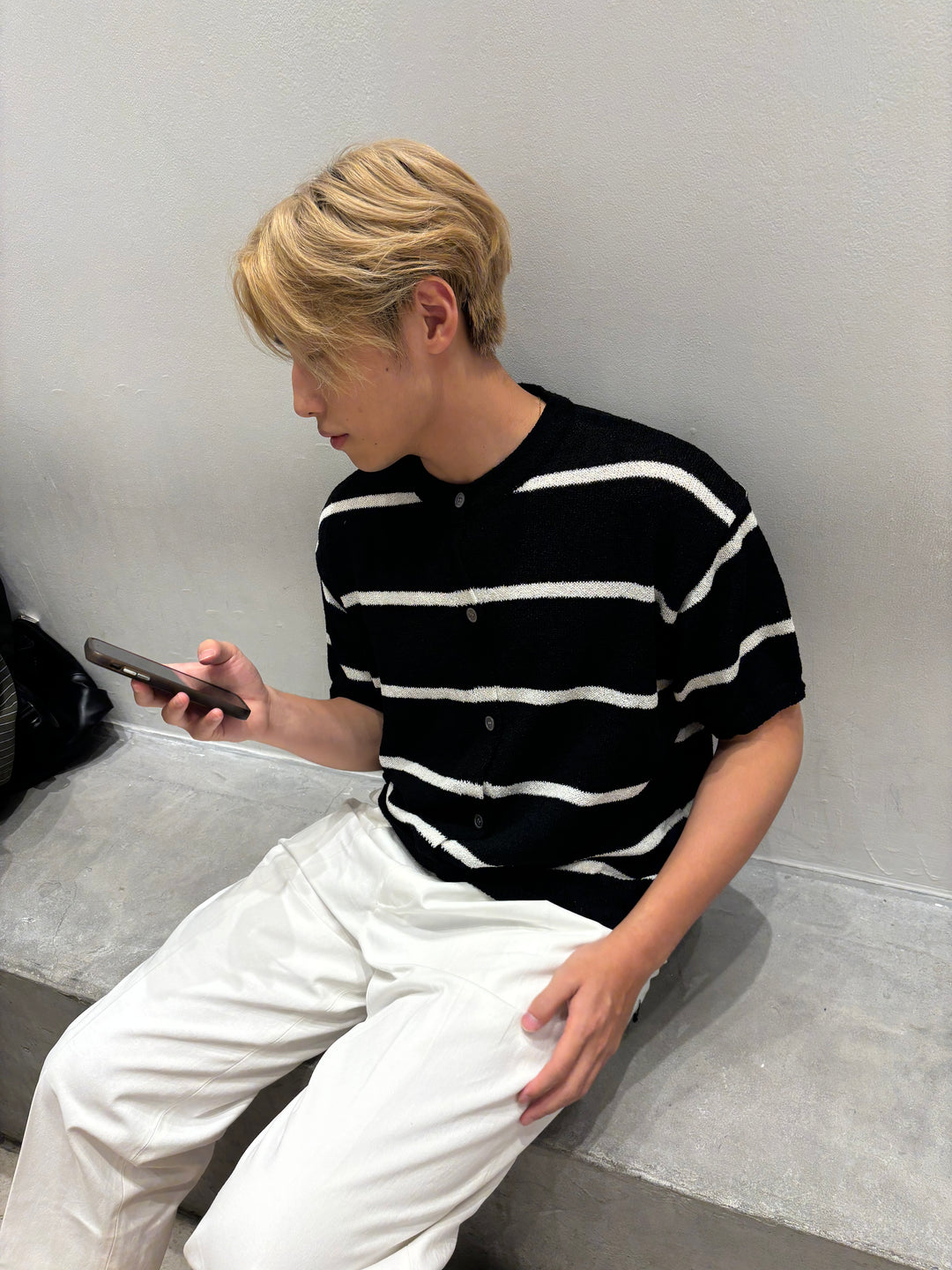 針織間條短袖上衣