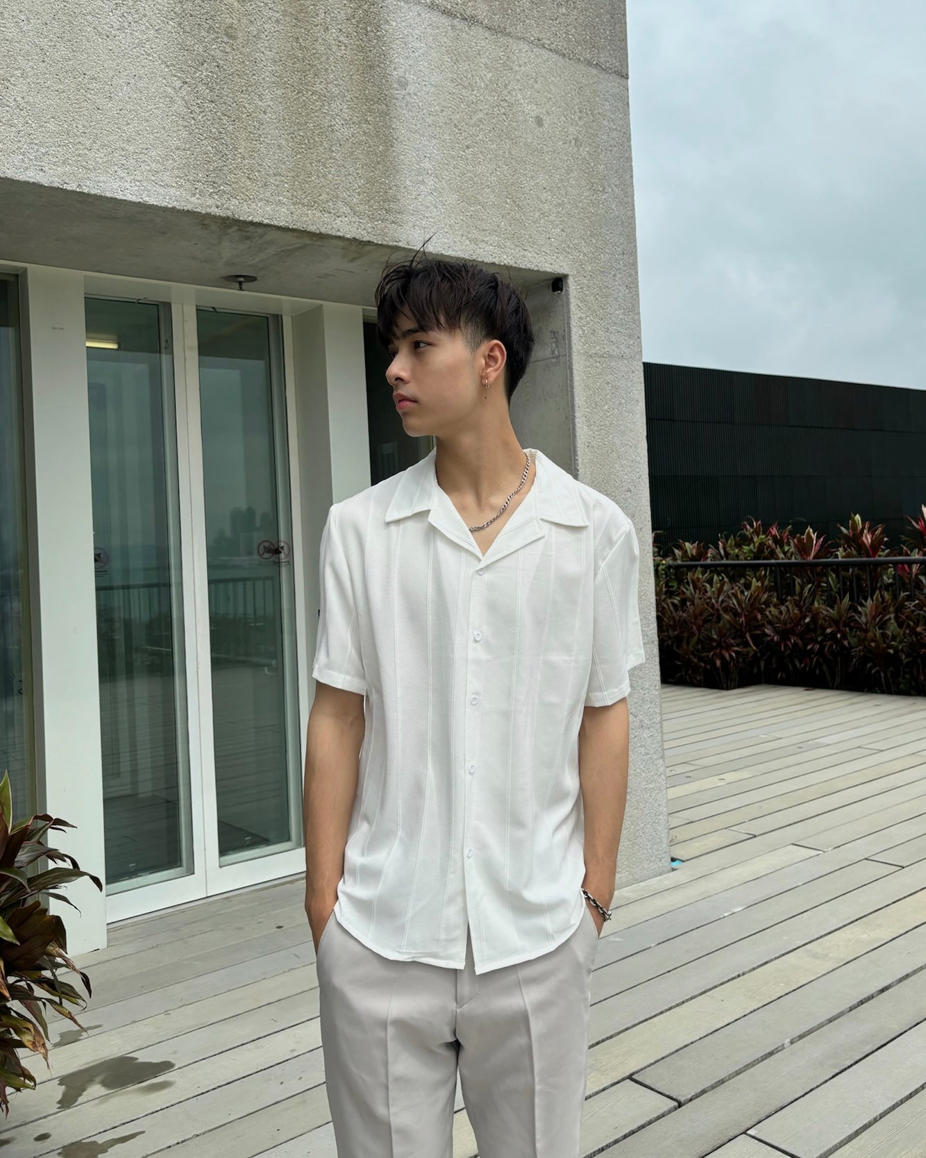 質感透氣短袖襯衫-韓國男裝