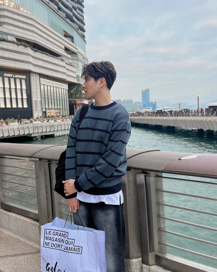 間條襯搭針織上衣