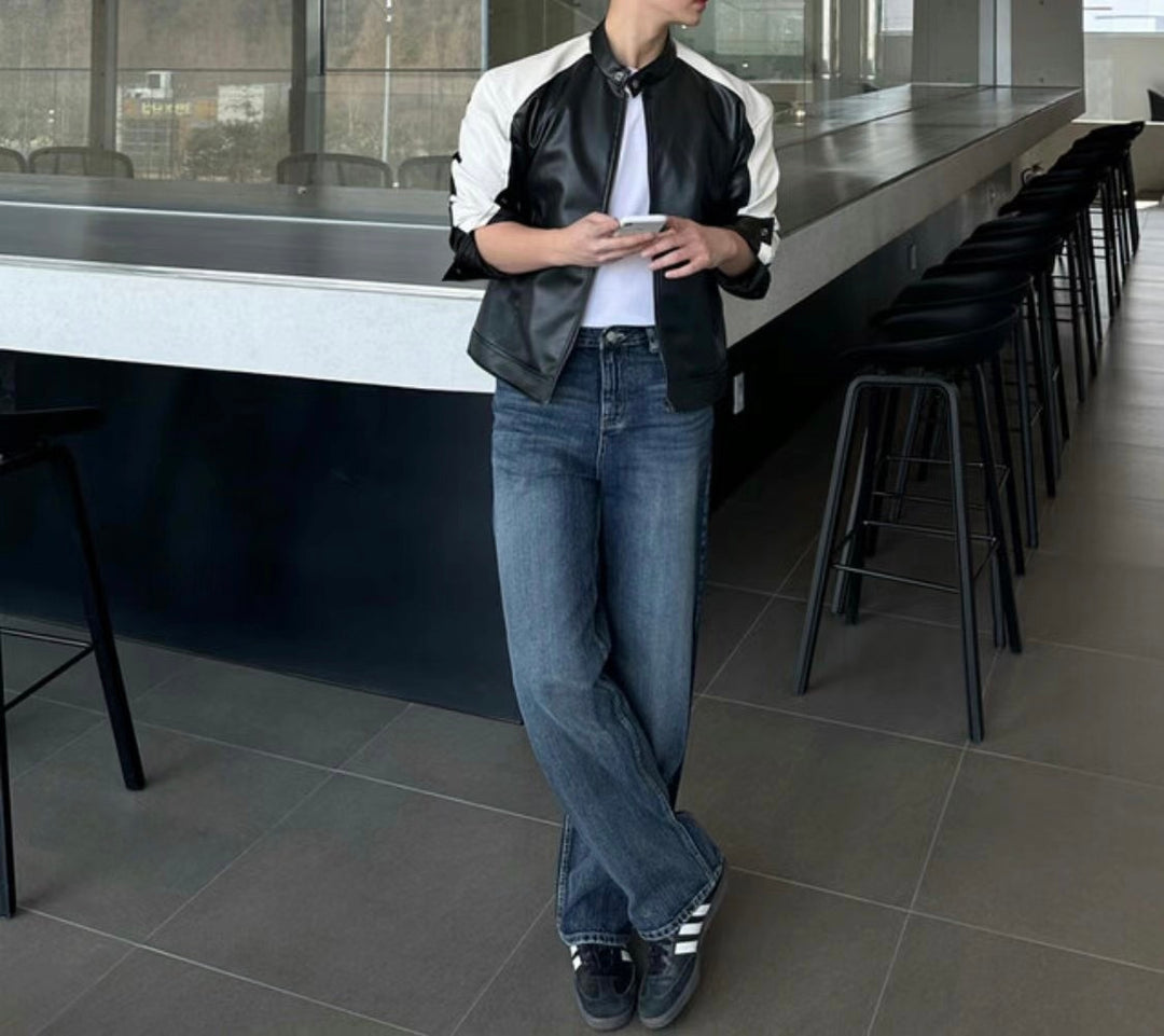 深藍挺身牛仔褲 - 韓國男裝