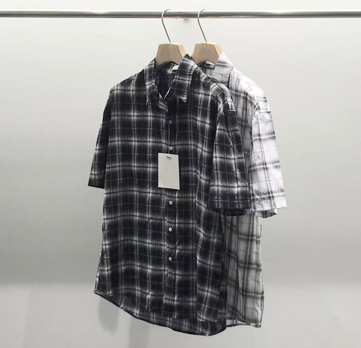 黑白格仔短袖襯衫