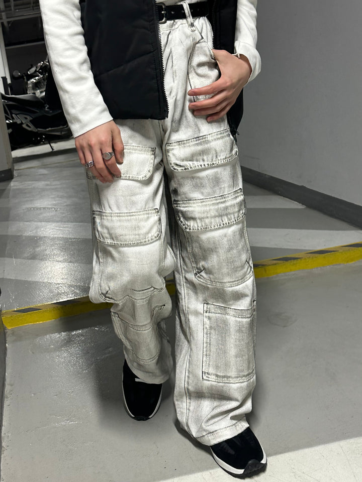 街頭灰白色落地褲 韓國男裝