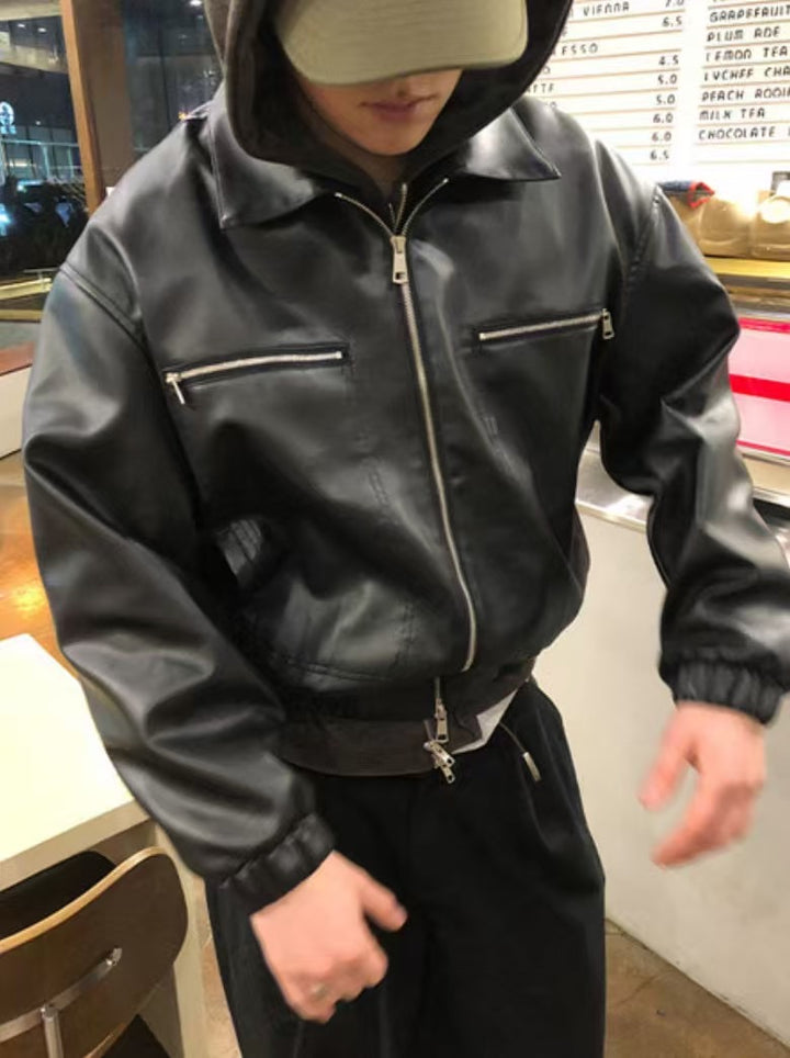 雙鏈挺身皮褸 韓國男裝