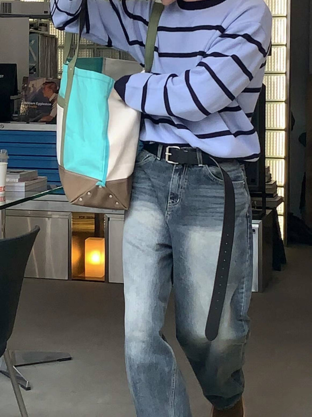 間條襯搭針織上衣