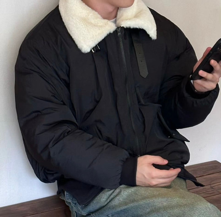 毛毛翻領拉鍊外套