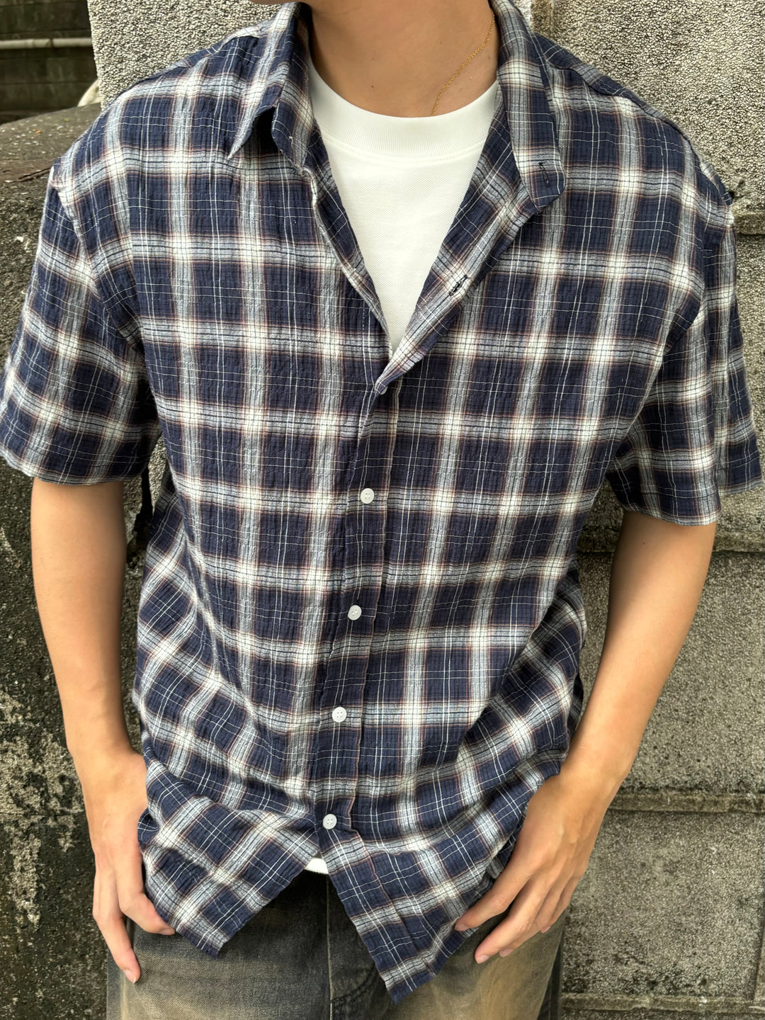 格仔短袖襯衫 男裝衫