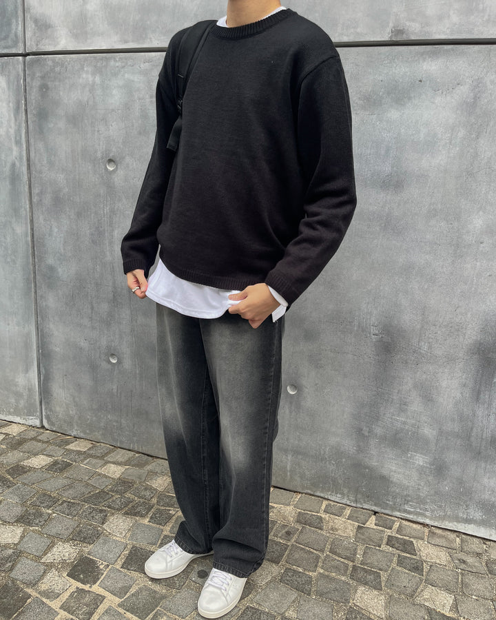 黑色水洗牛仔褲