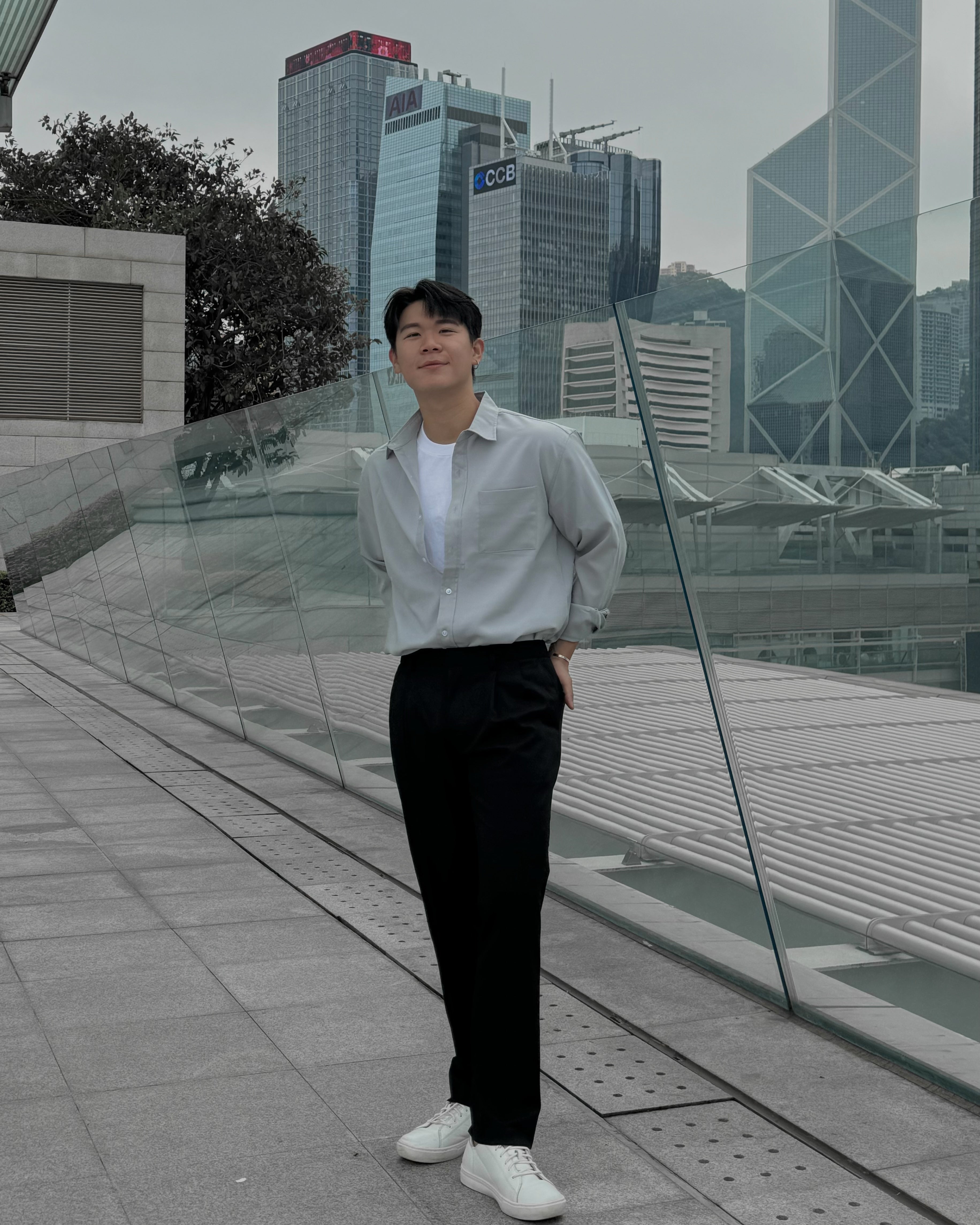 淺灰透氣百搭襯衫 - 韓國男裝