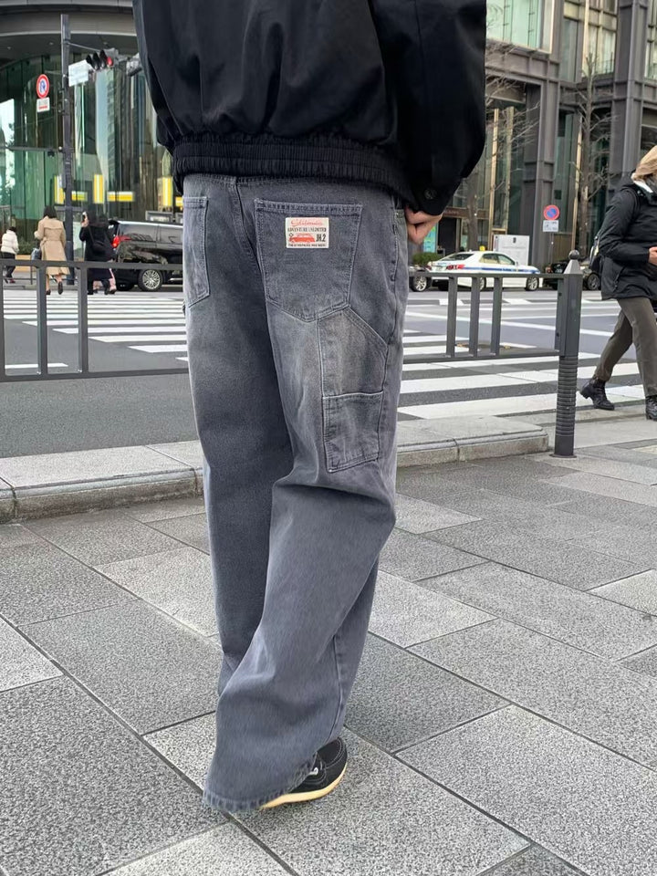 水洗碳灰牛仔褲