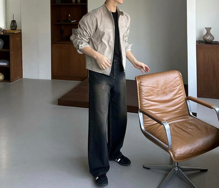 混啡黑落地牛仔褲 - 韓國牛仔褲