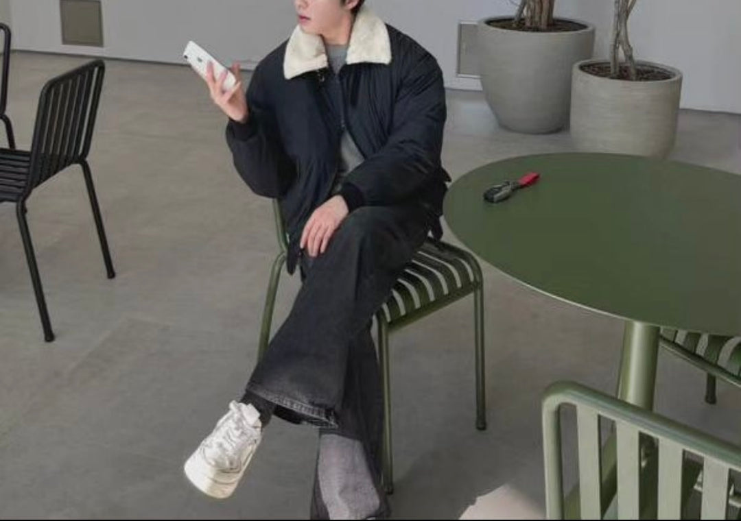 毛毛翻領拉鍊外套