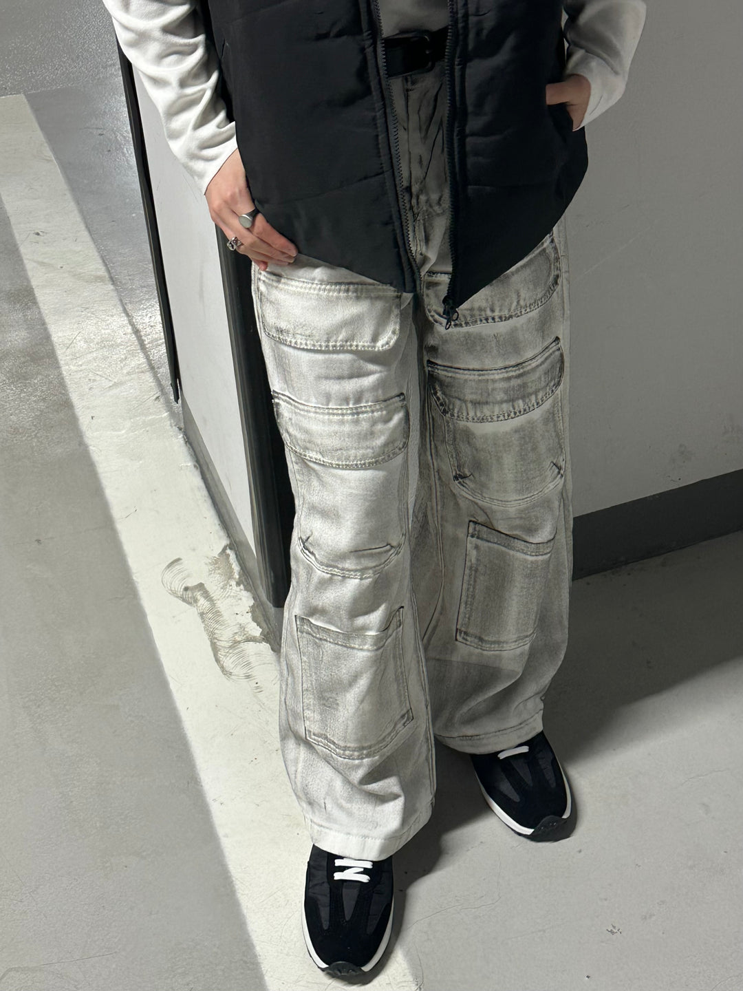 街頭灰白色落地褲 韓國男裝