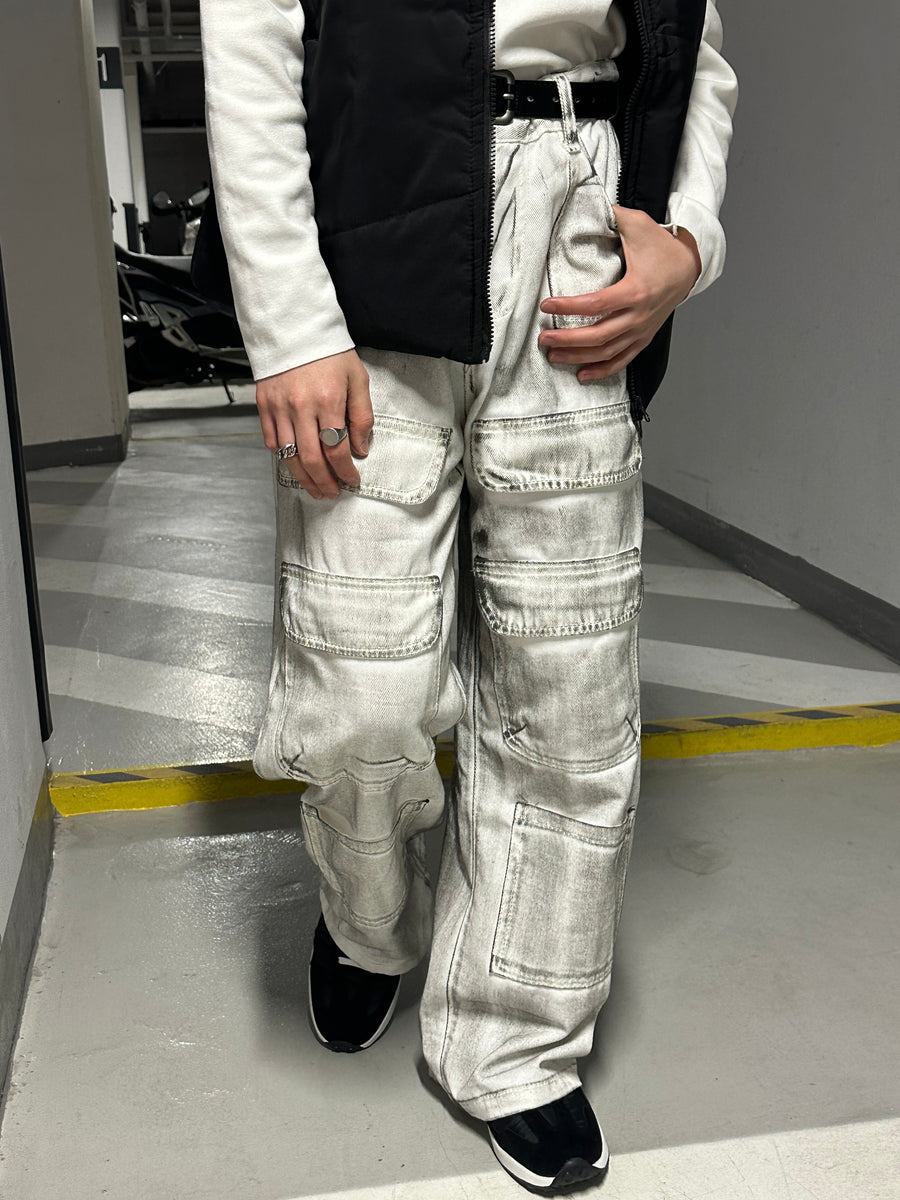 街頭灰白色落地褲 韓國男裝