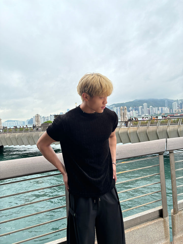 質感輕絨面短袖上衣