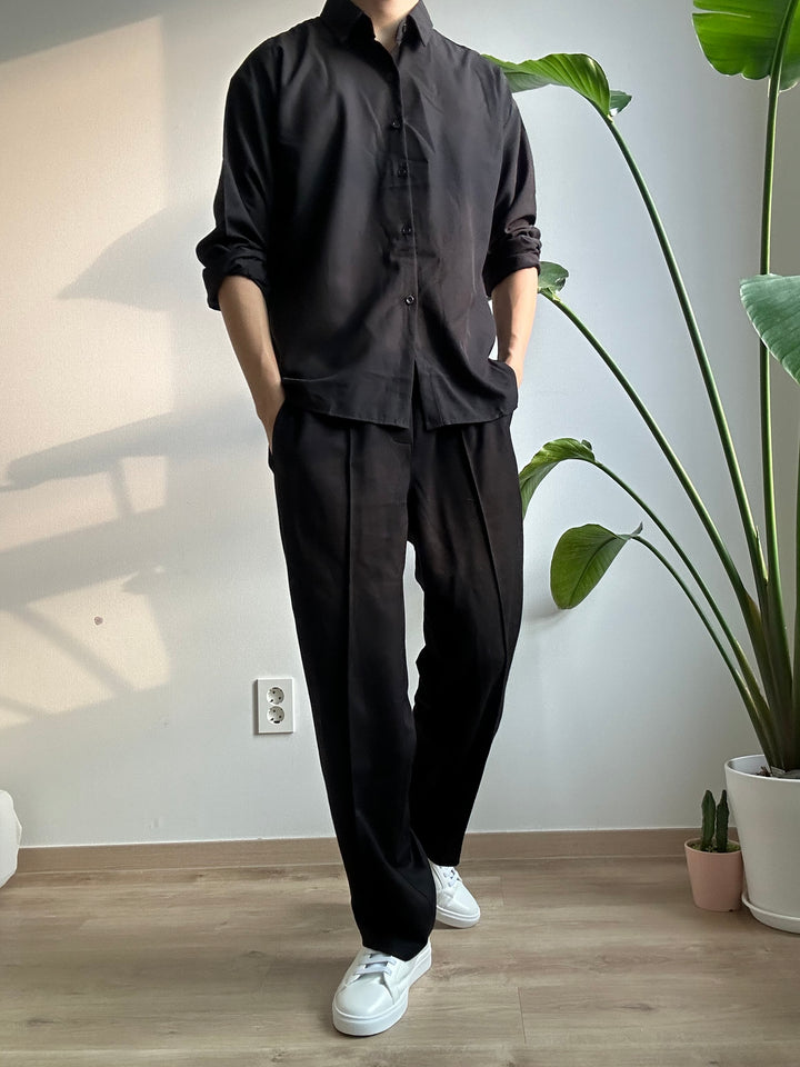 透氣輕薄黑色襯衫 香港男裝