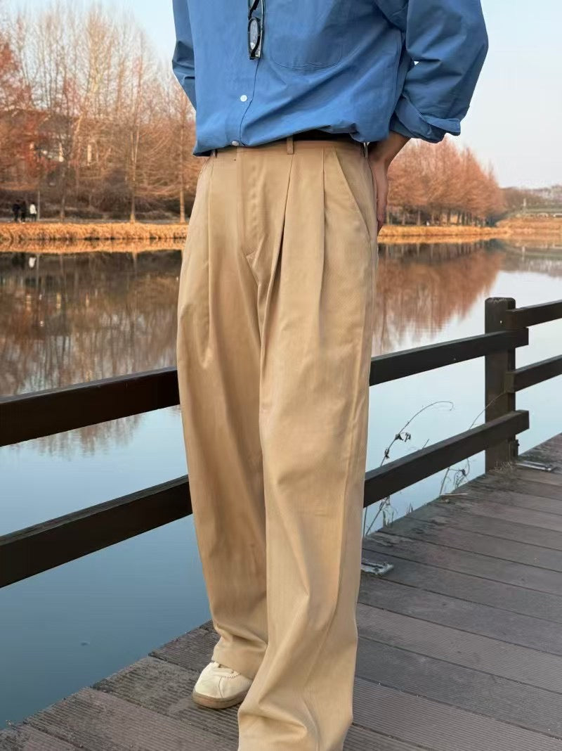 鈕扣落地長褲 韓國男裝