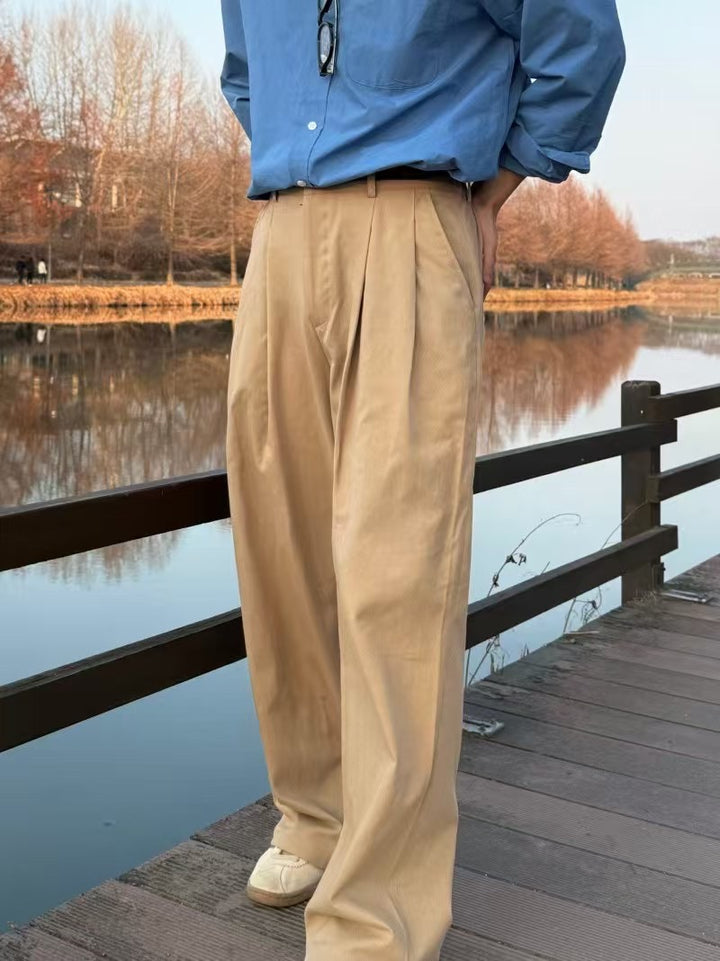 鈕扣落地長褲 韓國男裝