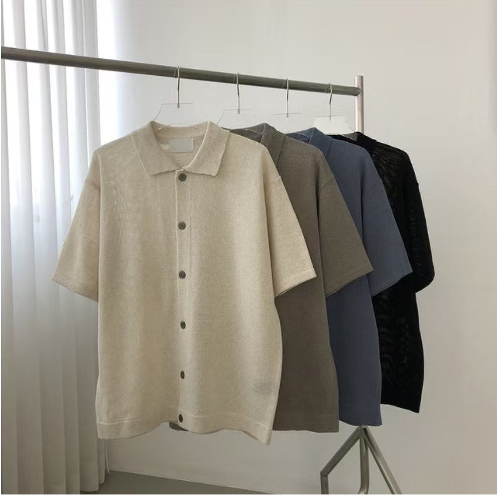 翻領針織短袖上衣