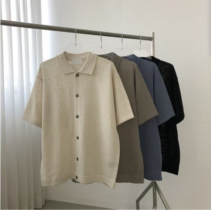 翻領針織短袖上衣